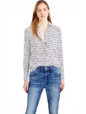 J. Crew 100% Silk Novelty Key Print Boy Shirt HOL 14 Women’s 0P